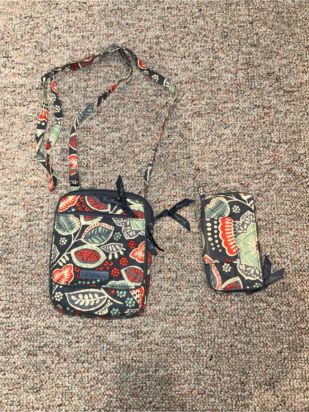 Vera Bradley Navy Floral Crossbody and Wallet Set - Coral, Mint